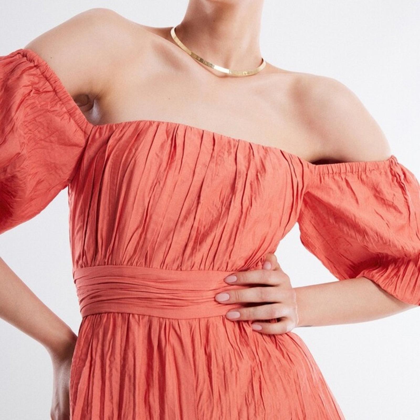 BCBGMAXAZRIA Felix Puff Sleeve Jumpsuit, Coral Size 2 New w/Tag Retail $348