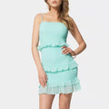 Bebe Smocked Ruffle Mini Dress in Aqua Blue, NWT, Size M