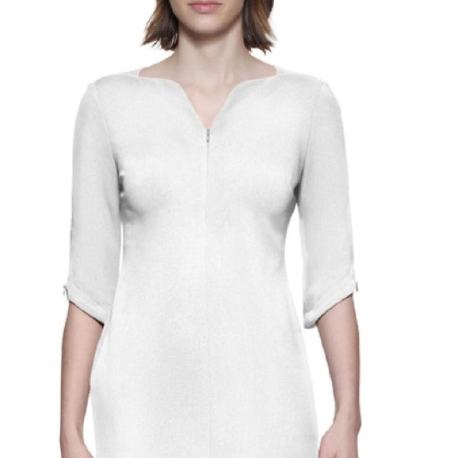 Calvin Klein WHITE Zippered 3/4 Sleeve V-Neck Midi Sheath Dress, Size 4 NWT $134