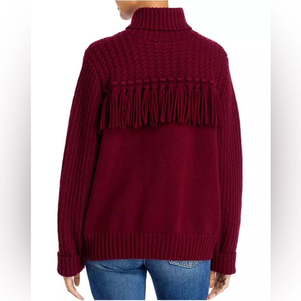 Jason Wu Fringe Turtleneck Sweater in Wine Red, NWT, Size XS