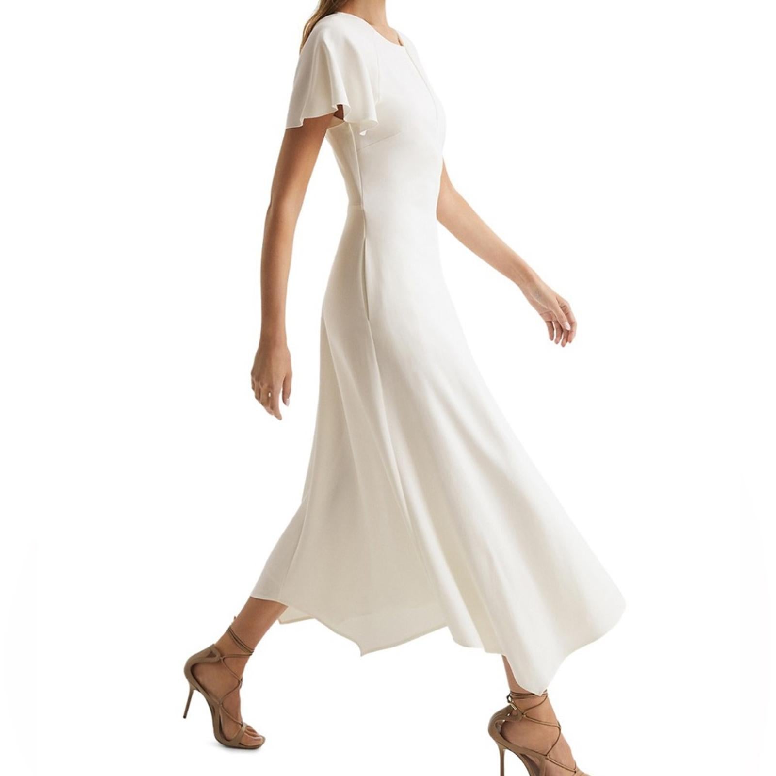 REISS Eleni Flutter Sleeve Midi Dress, Size UK 6, US 2 New w/Tag Retail $385