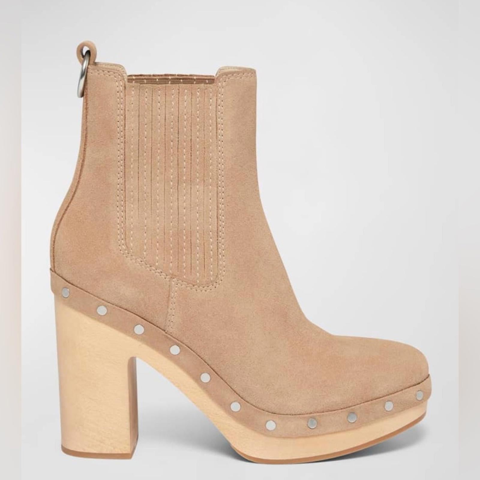 PAIGE Adina Platform Chelsea Boots in Tan Suede, Size 6 NEW in Box