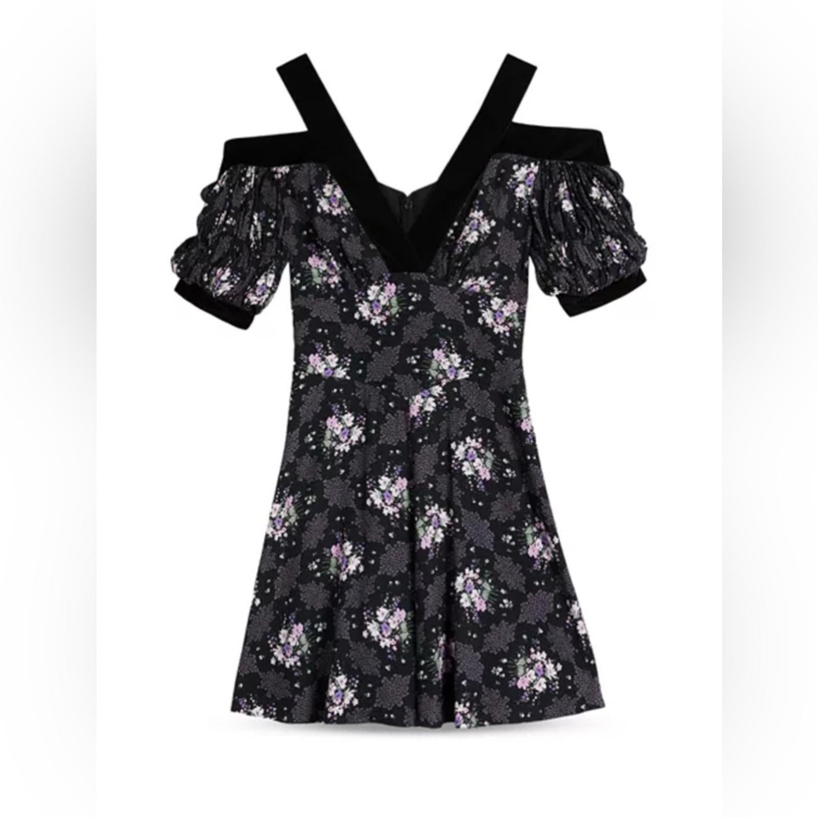 Ted Baker Leilia Floral Cold-Shoulder Mini Dress in Black, Size 2 – NWT