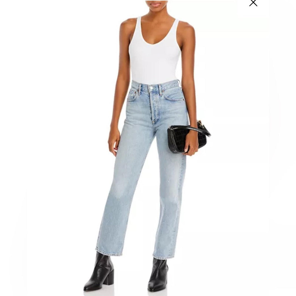 ATM White V-Neck Tank Bodysuit in White, Size L NEW w/Tag $175