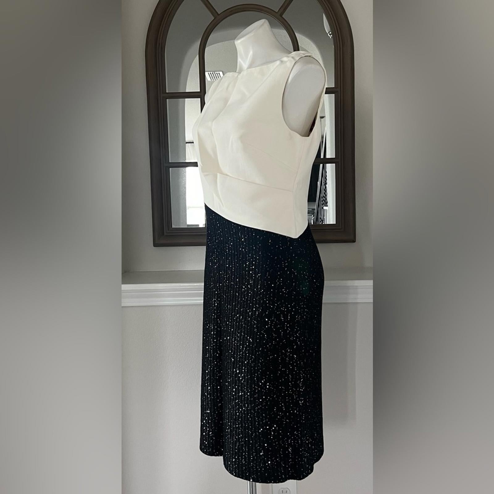 St. John Colorblock Tuxedo Bodice Dress w/Sequin Ribbed Knit, Size 10 NWT $1395