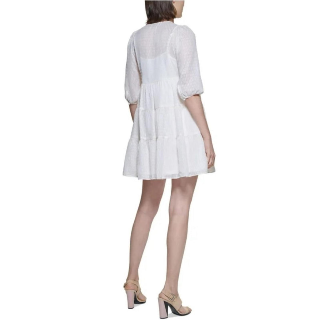 NWT Calvin Klein Side-Tie Belt Pinstripe Tiered Dress, Petite Size 6 Retail $134