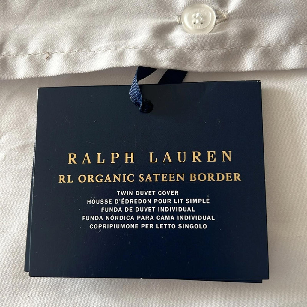 Ralph Lauren RL Organic Sateen Border Duvet Cover, Twin New w/Tag Retail $330