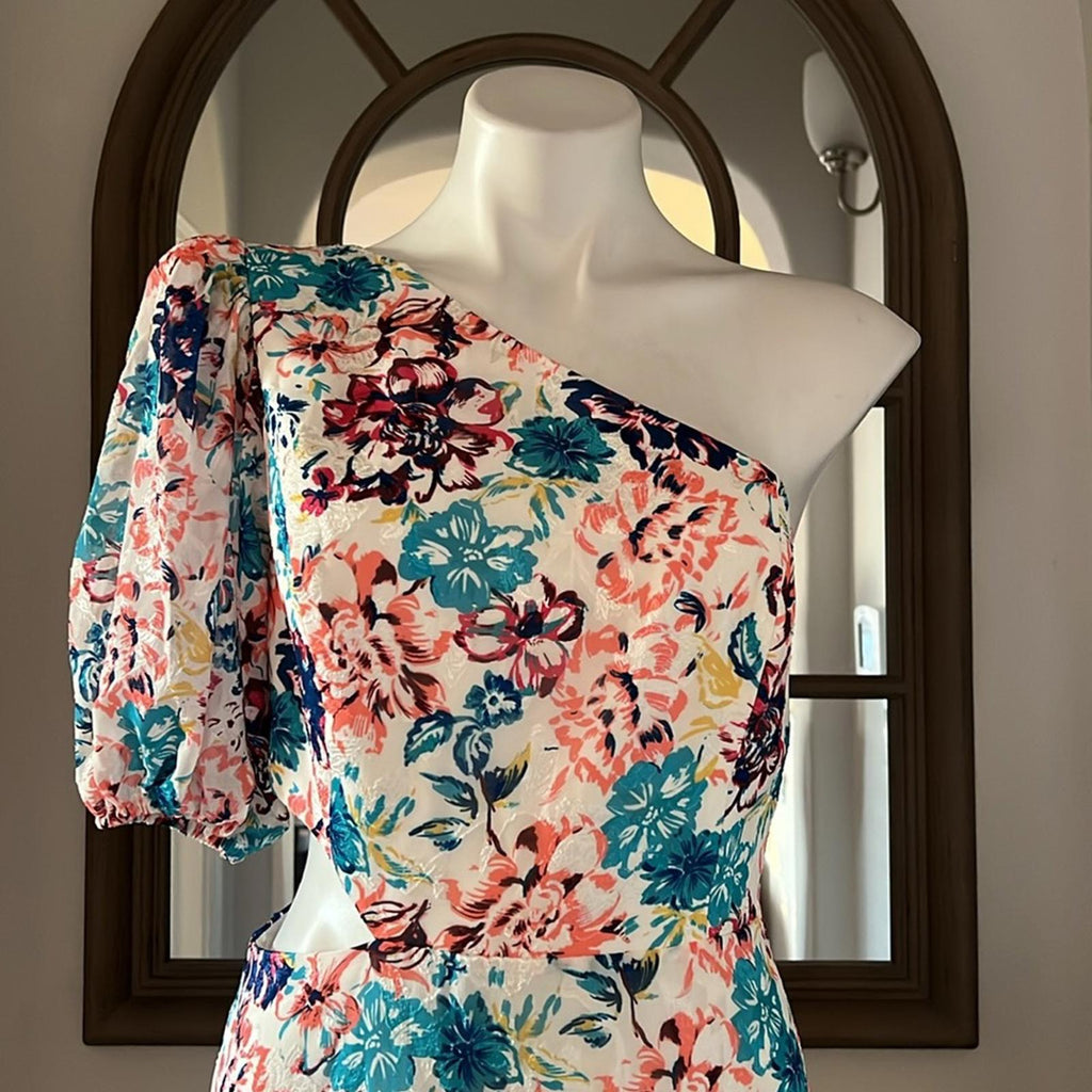 BCBGMaxazria One-Shoulder Floral Print Dress w/Asymmetric Hem Size 8 NWT $358