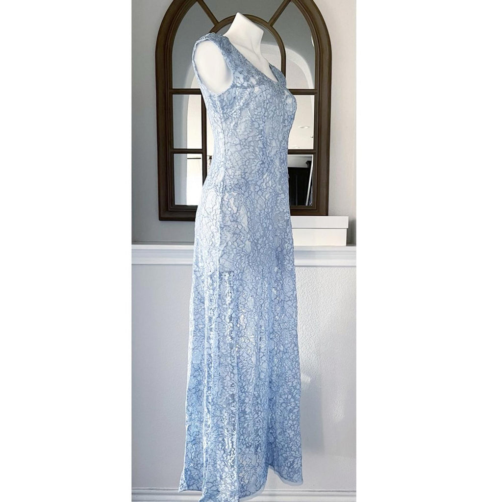 Mikael Aghal Sheer Lace Maxi Dress, Size 8 New w/Tag Retail ~ $495