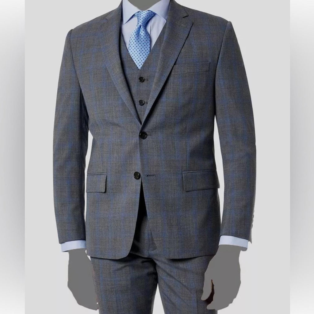 $450 Lauren Ralph Lauren Gray Blue Plaid Classic-Fit Blazer, UltraFlex Size 44S