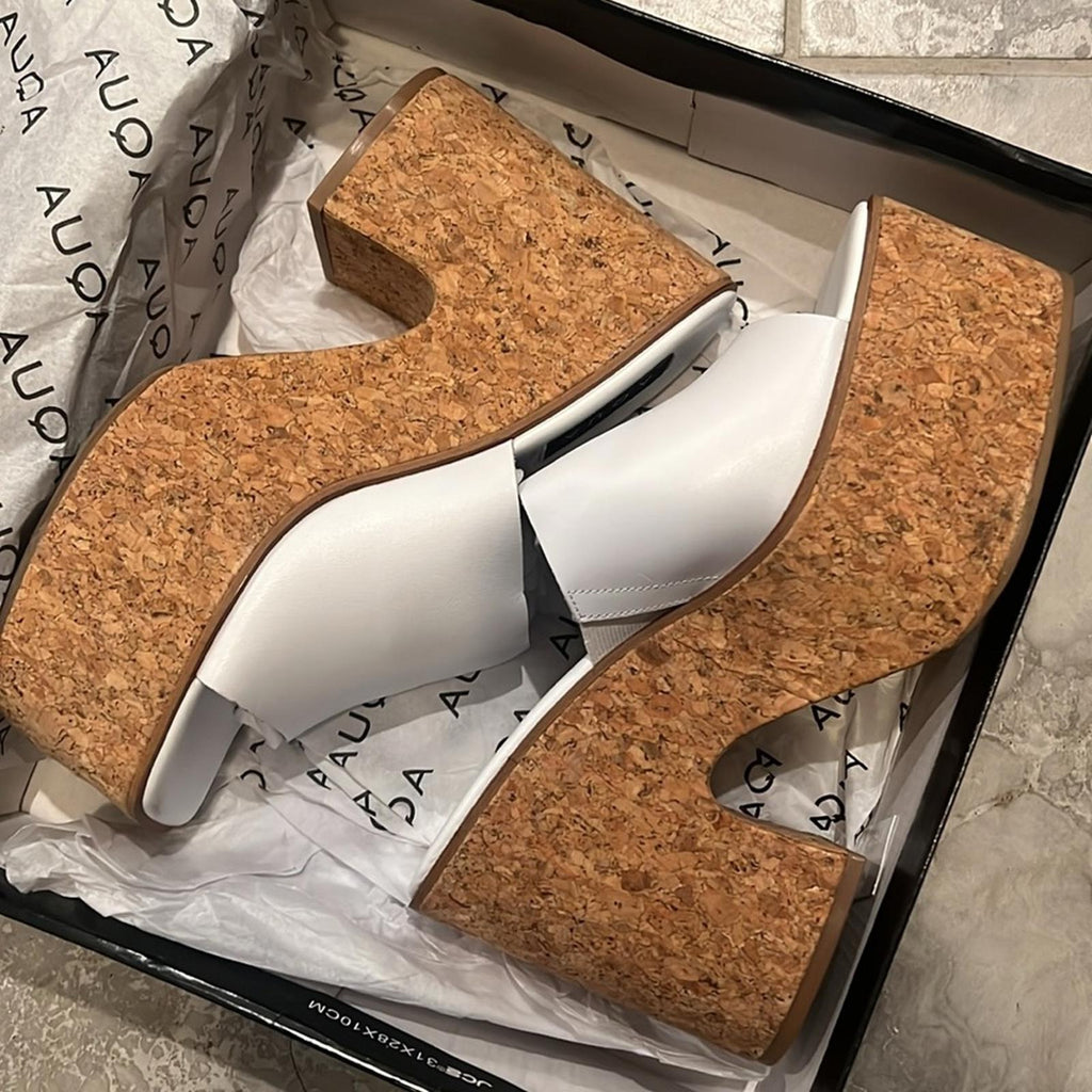 Aqua Oliva Slip On Platform High Heel Sandals in White Leather Size 9 New in Box