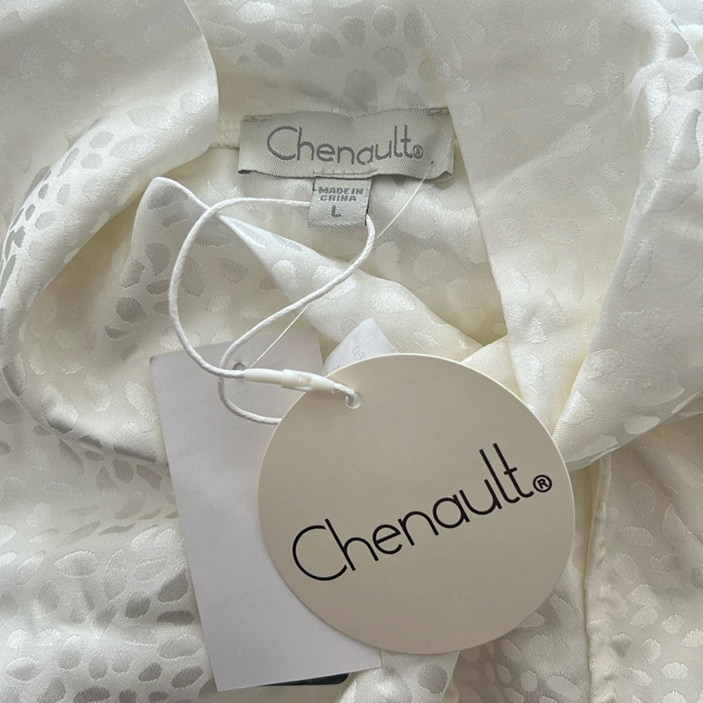 Status by Chenault Jacquard Twist Neck Blouse in Off White, Size L New w/Tag