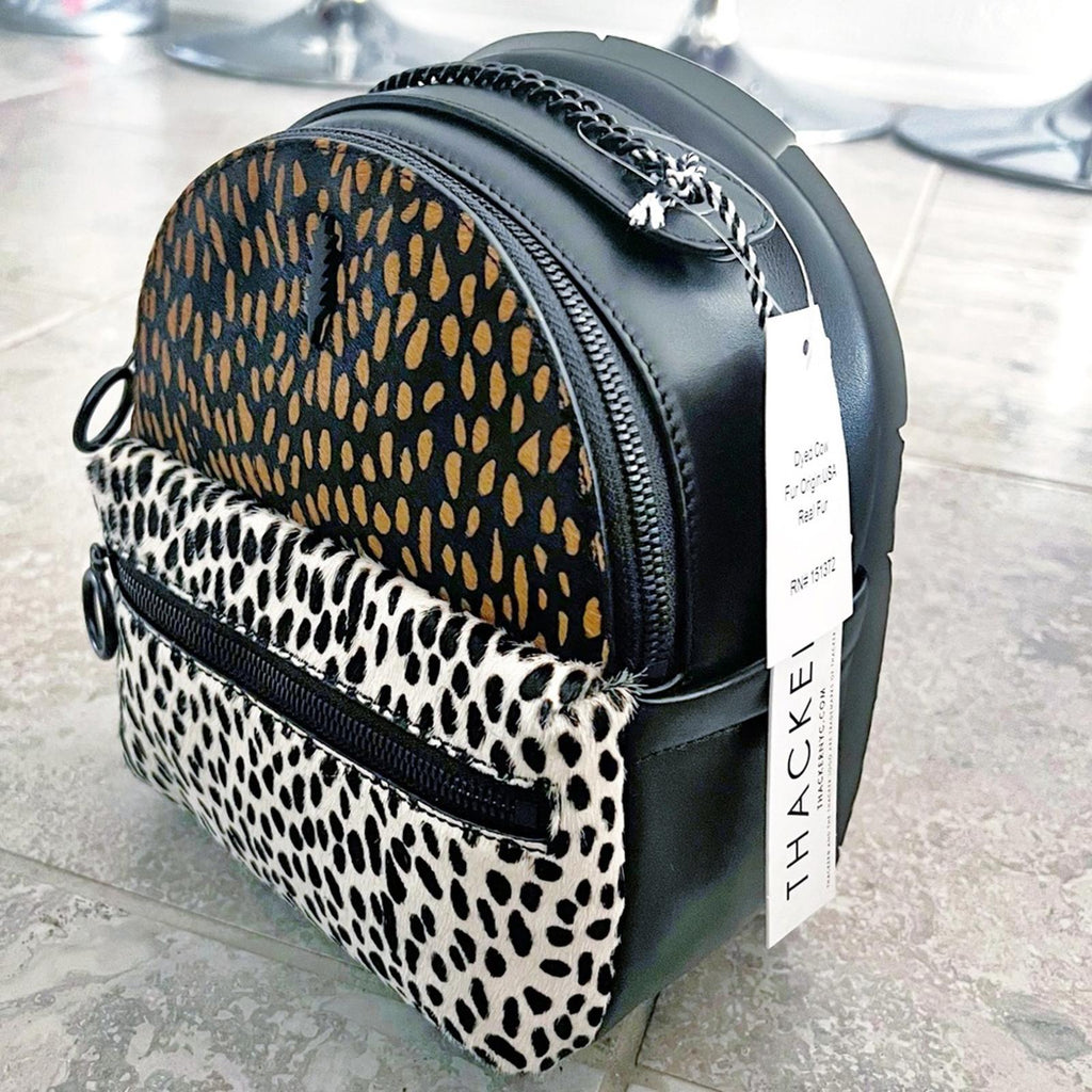 NWT Thacker Marly Animal Print Calf Hair Zippered Backpack Spotted Combo $228
