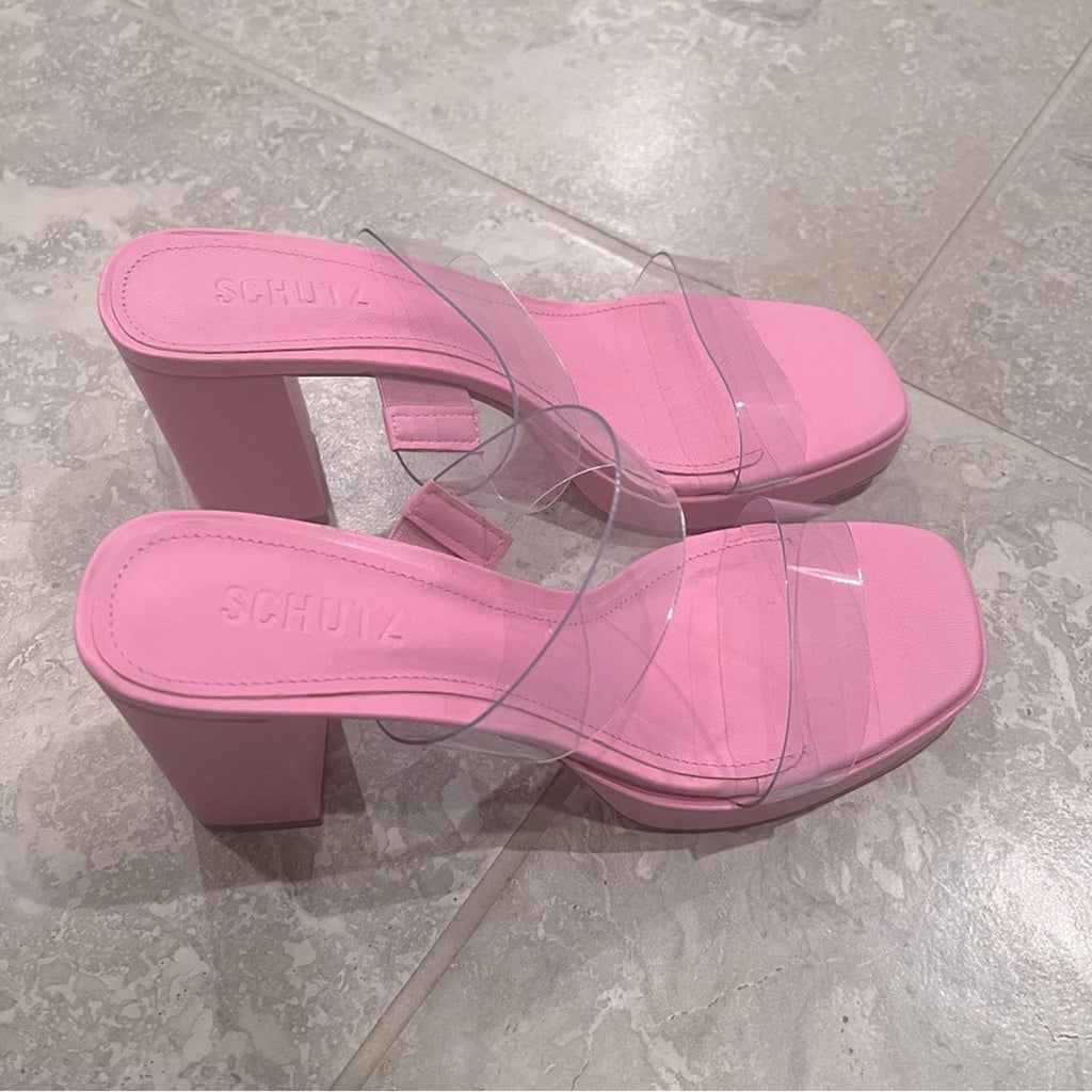 Schutz x REVOLVE Ariella Platform Sandals in Pink Rose, Size 8.5M New +DustBag