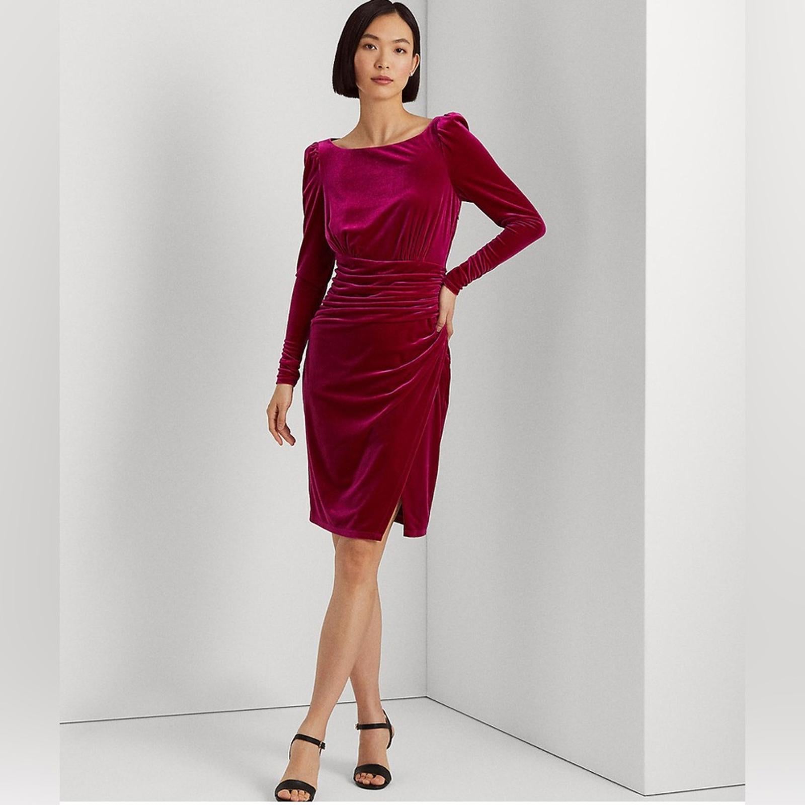 Lauren Ralph Lauren Velvet Cocktail Dress in Purple, Size 12 NEW w/Tag