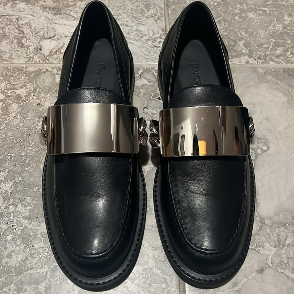 JW Anderson Logo-Engraved Leather Loafers in Black, Size 41 NEW in Box + DustBag