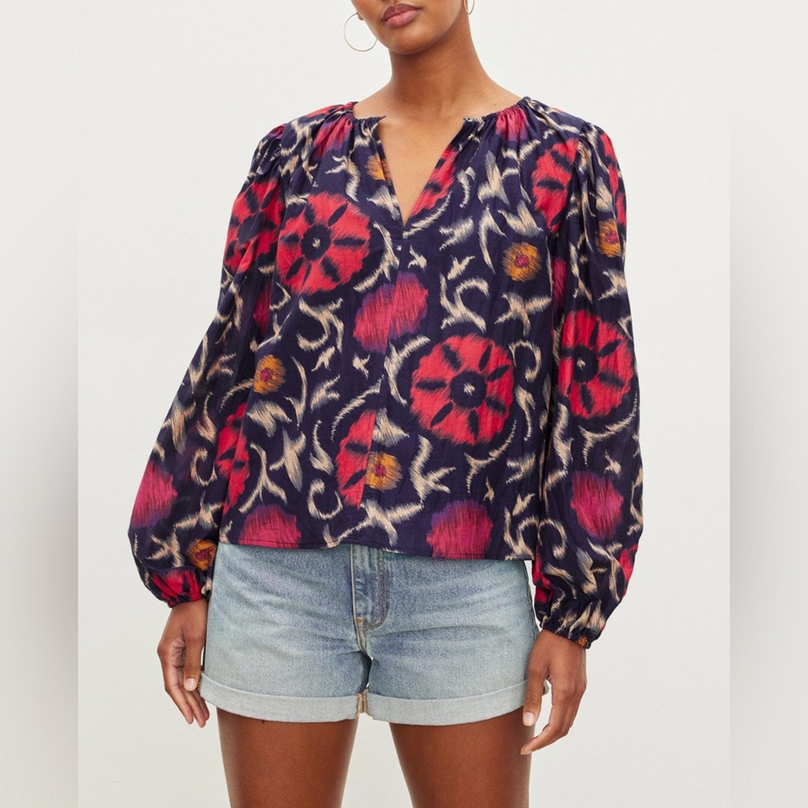 Velvet by Graham & Spencer Fraser Printed Silk Cotton Voile Top in Twilight $207
