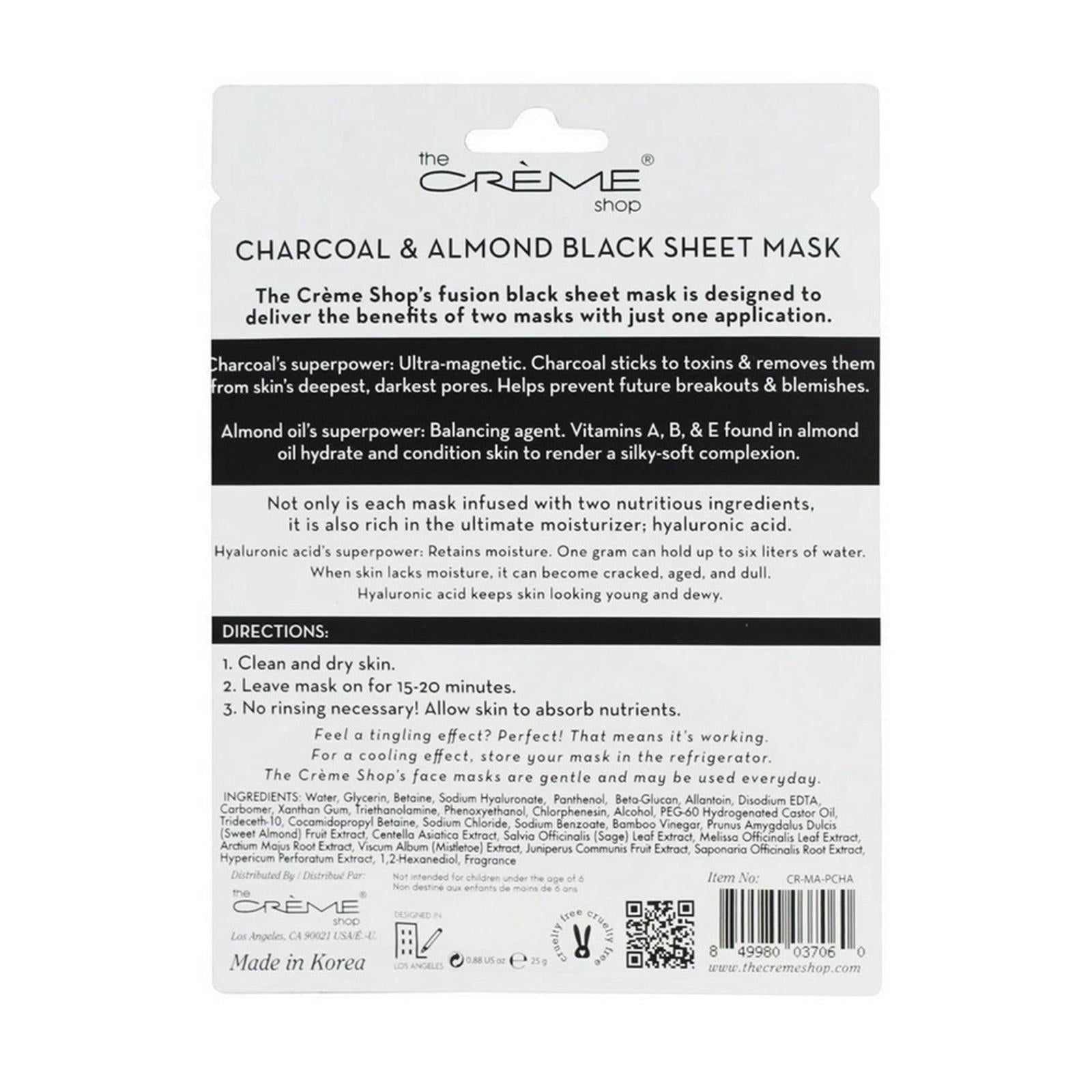 X5 The Crème Shop 2 in 1 Fusion Black Face Sheet Mask Charcoal & Almond - NEW