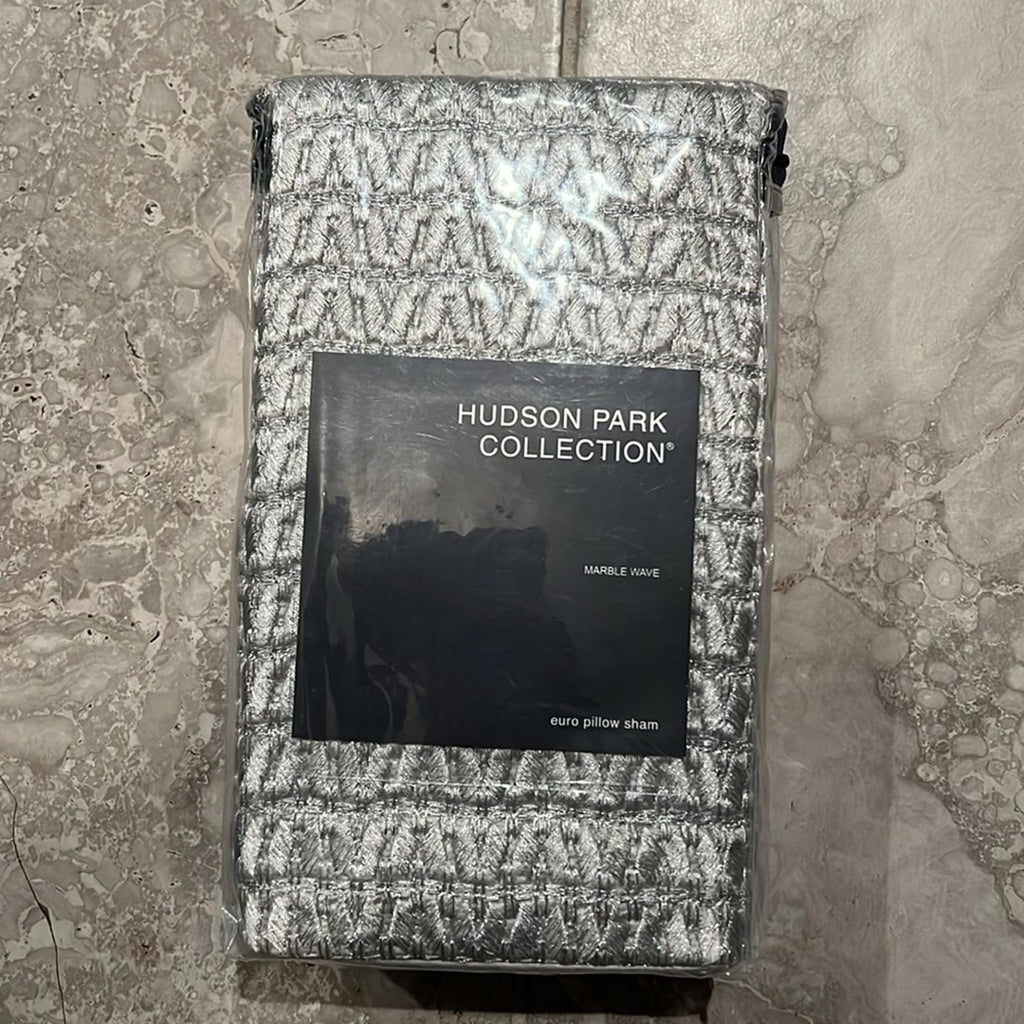 Hudson Park Collection Marble Wave Euro Sham in Silver, New w/Tag, Retail $185