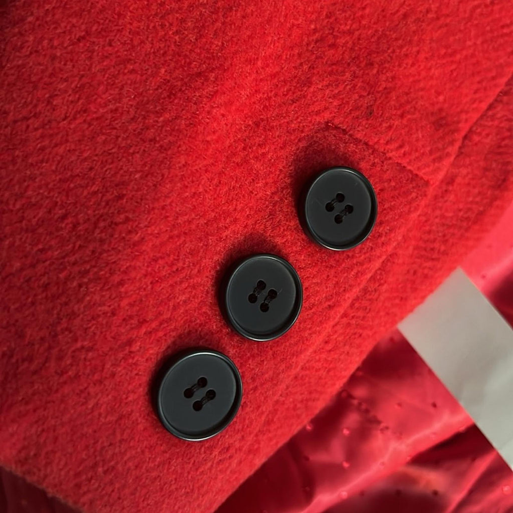 Bloomingdale’s Aqua Two Button Long Coat in Red, Size S, New w/Tag $178