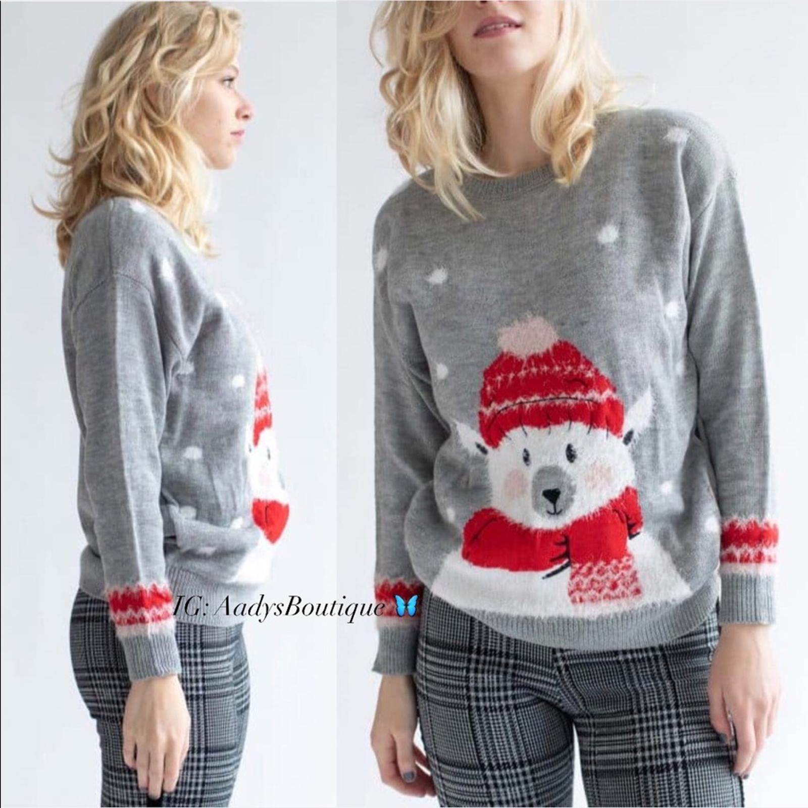 POOF New York Holiday Polar Bear Crewneck Sweater in Grey, NWT, Size M
