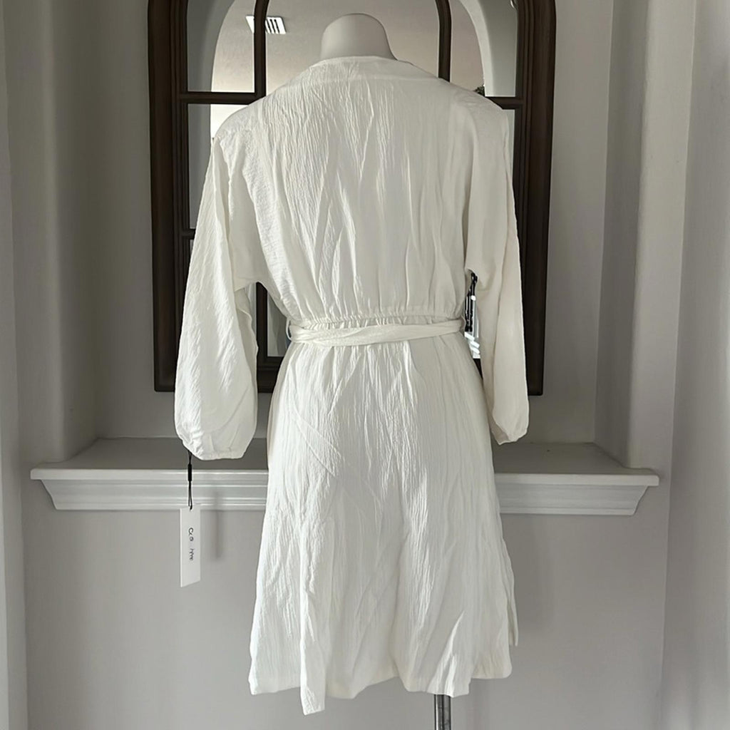 NEW Calvin Klein Button-Down Belted Shirtdress w/Pockets, White Size 2 NWT $134