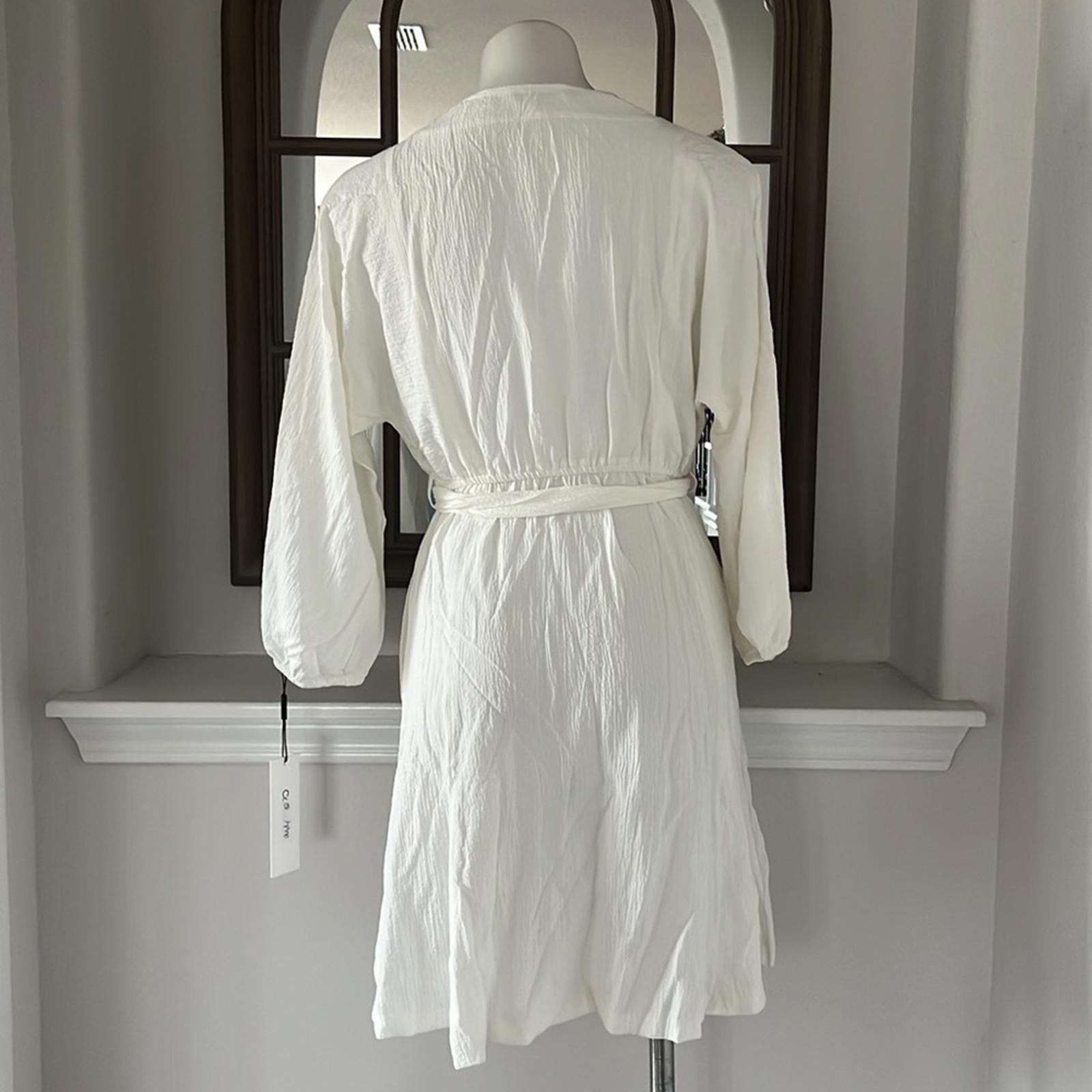 NEW Calvin Klein Button-Down Belted Shirtdress w/Pockets, White Size 2 NWT $134