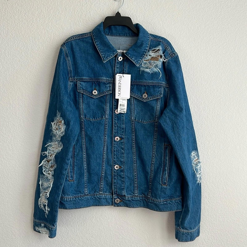 J.W. Anderson Distressed Denim Jacket in Light Blue, Size L New w/Tag 1,050