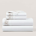 Ralph Lauren Organic Cotton Eloise Embroidery Queen Flat Sheet, Platinum, NEW