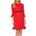 NY & Co Stretch Red Bell-Sleeve Dress w/Black Trim, Size M