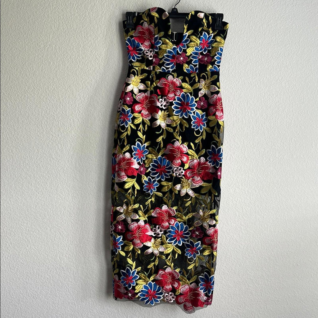 Milly Strapless Artem Spanish Garden Embroidery Midi Dress, Size 6, NEW
