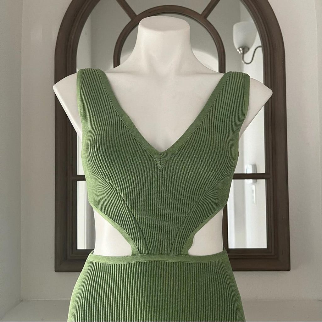 Dress the Population Cut-Out Ribbed Knit Dress, Green Size XS New w/o Tag