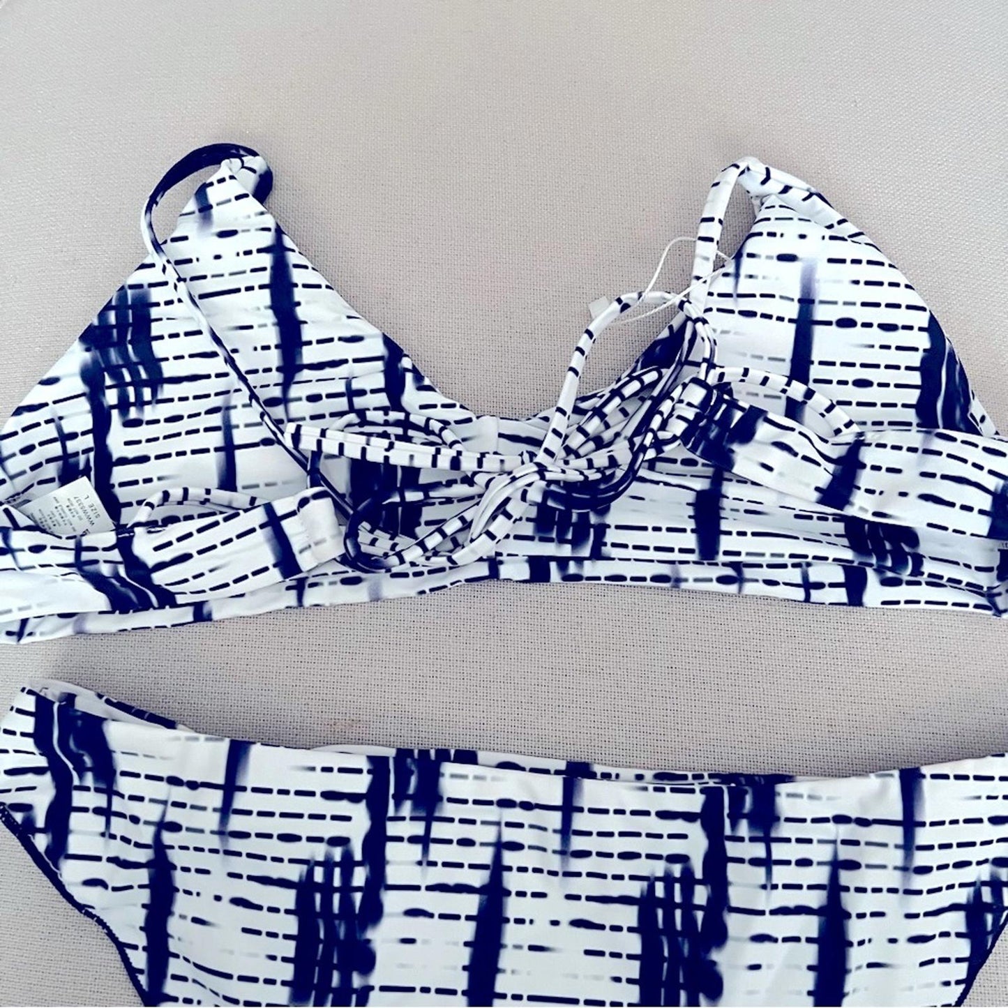 ZAFUL Blue Stripe Printed Cross Back Bikini Set Size L NEW