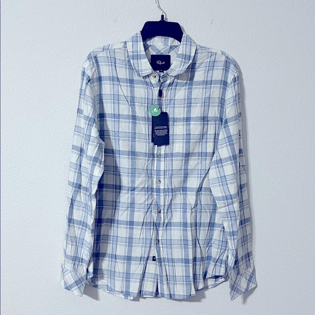 Rails Wyatt Plaid Shirt in White Denim Heather, Size M NEW w/Tag $148