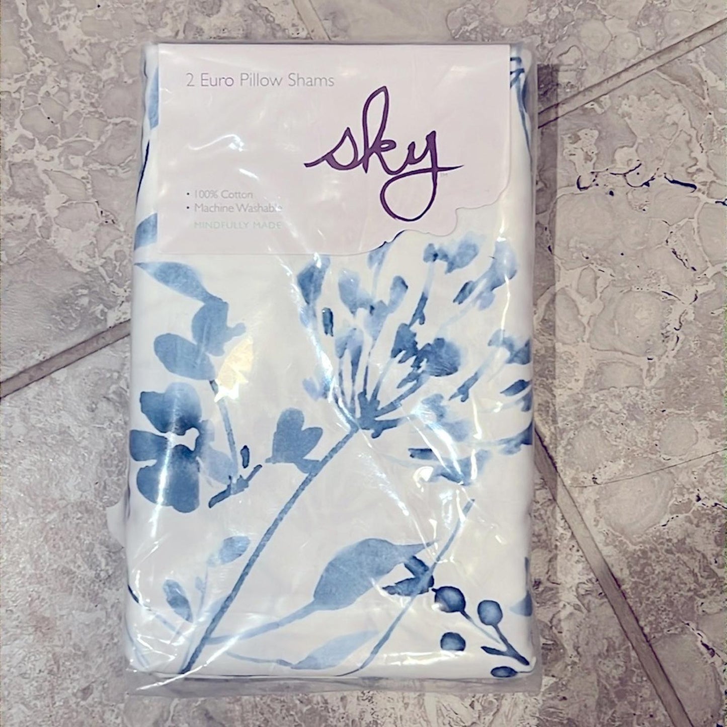 2 SKY Gracie Euro Shams in White & Blue 26”x26”
New in Box $160