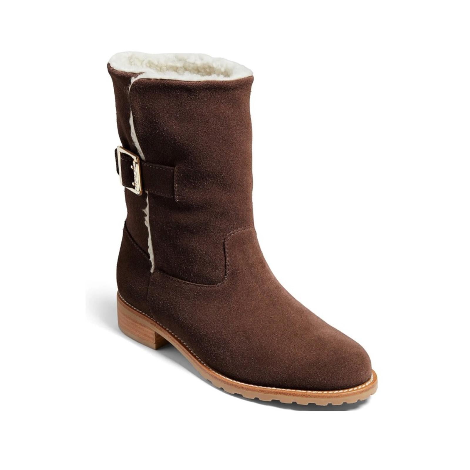 Jack Rogers Dark Chocolate Sherpa Faux Suede Booties, Size 7M New in Box $158