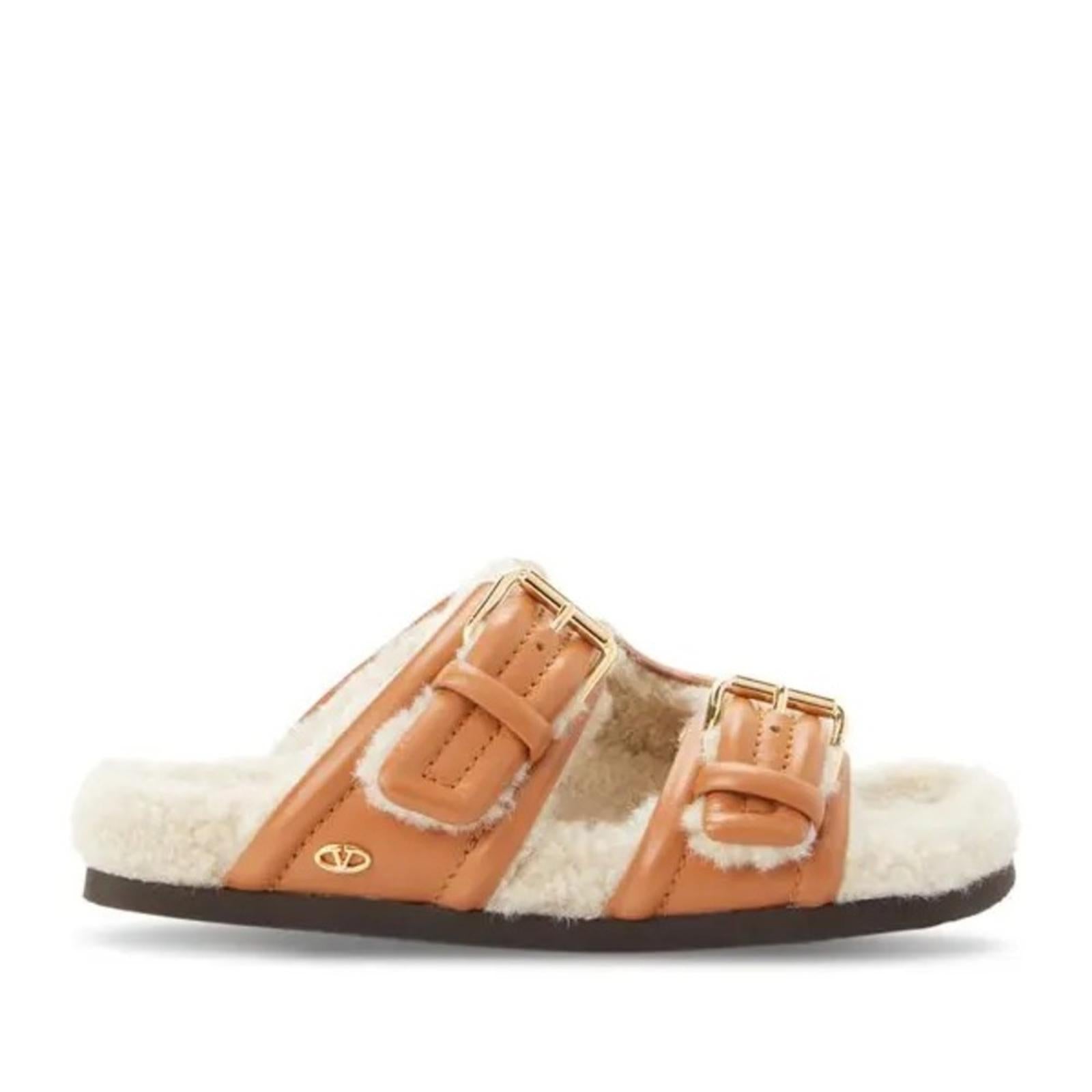 Valentino Garavani Women's Double Buckle Fleece Lined Sandals, Size 41 w/Dustbag