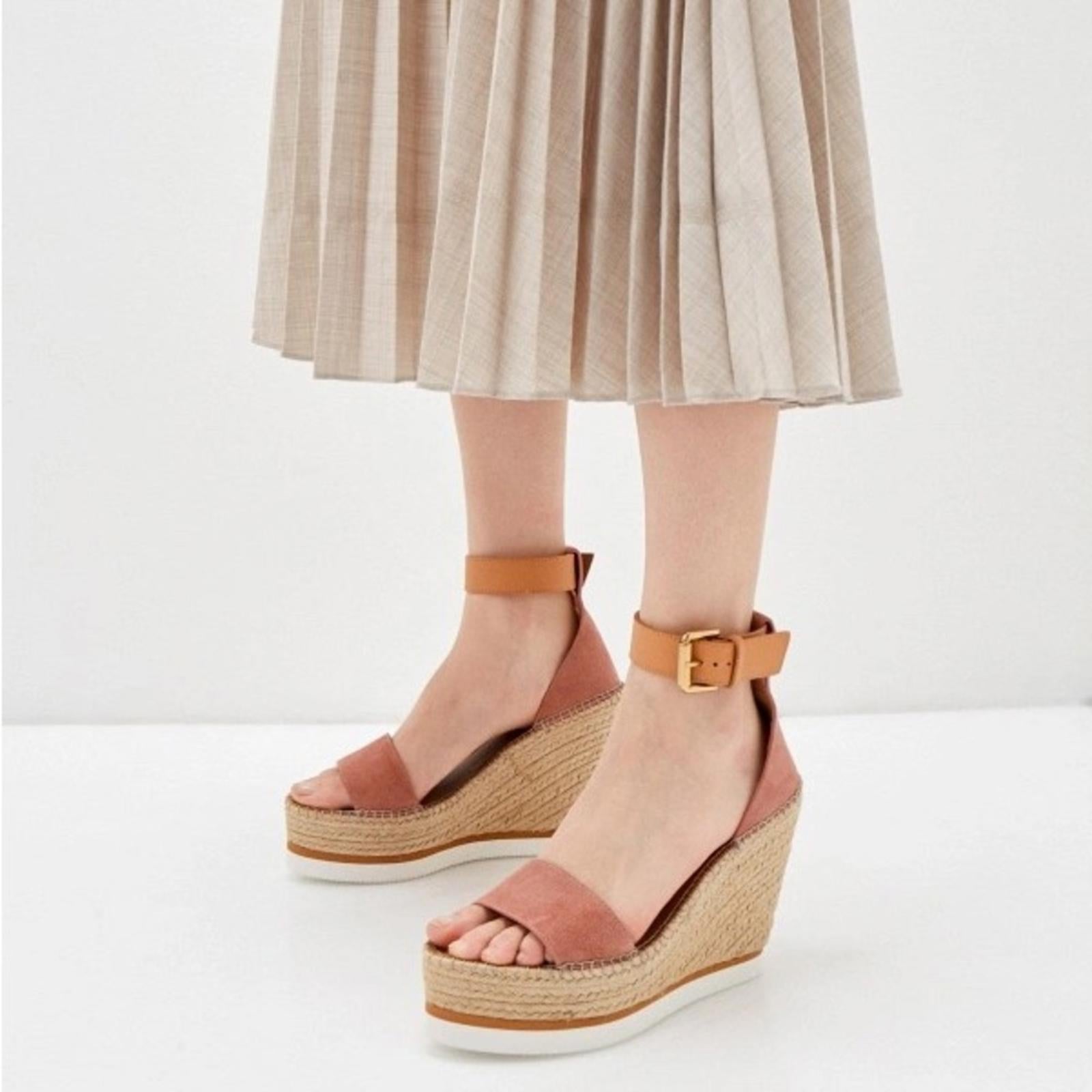 See by Chloé Glyn Calf Leather Espadrille Platform Wedge Sandals, Size 42 NWT
