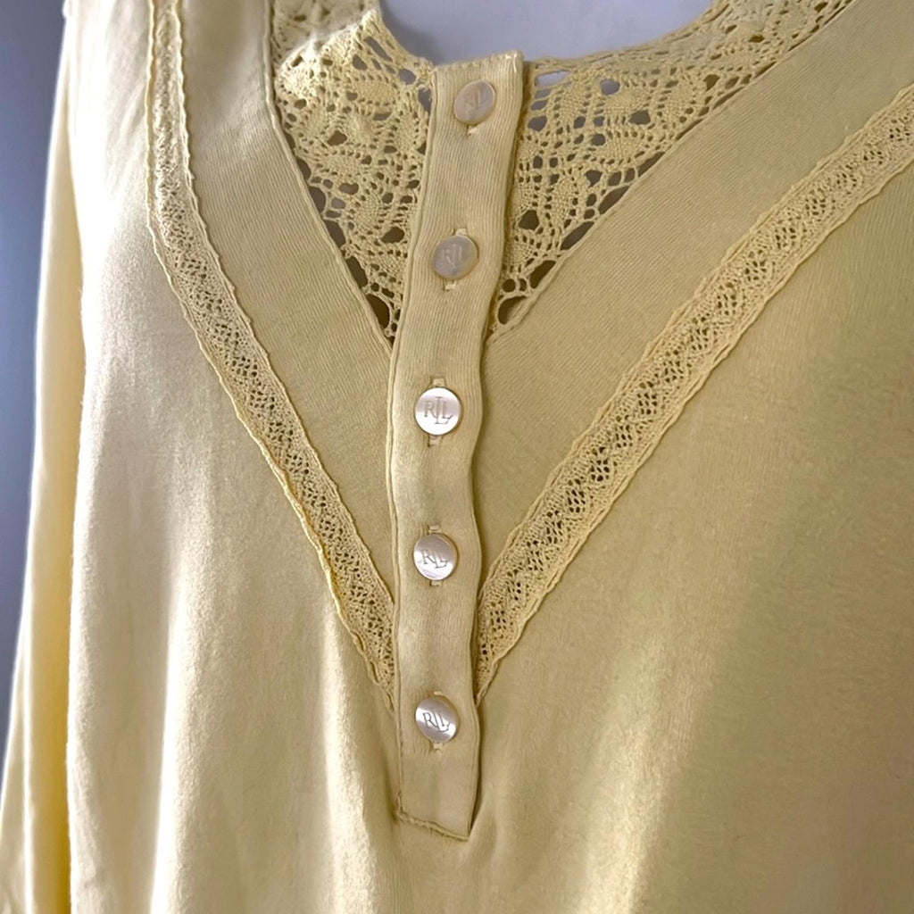 Ralph Lauren Lace-Trim Henley Top, Yellow Bloom Size XXL New w/Tag