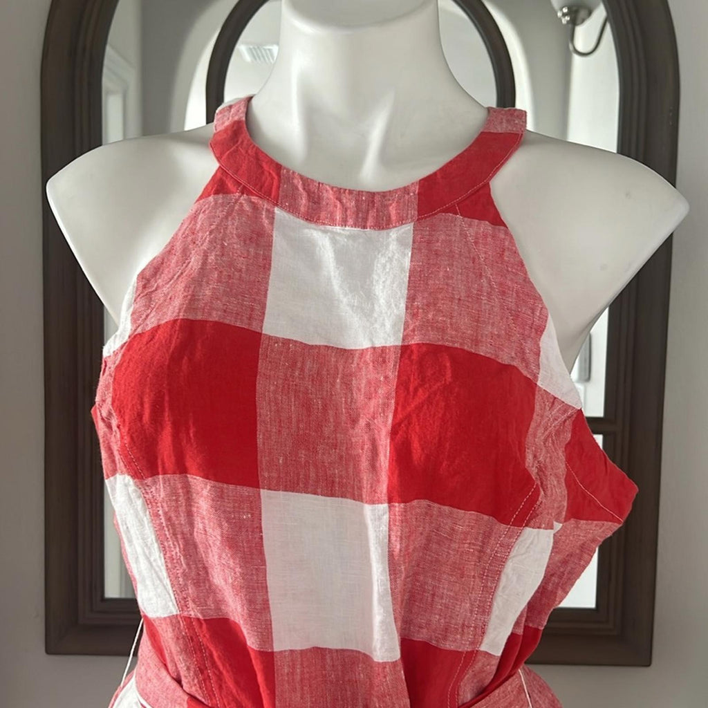 Crown & Ivy Linen Sleeveless Tie Waist Peplum Button Back Top Size 12 New w/Tag