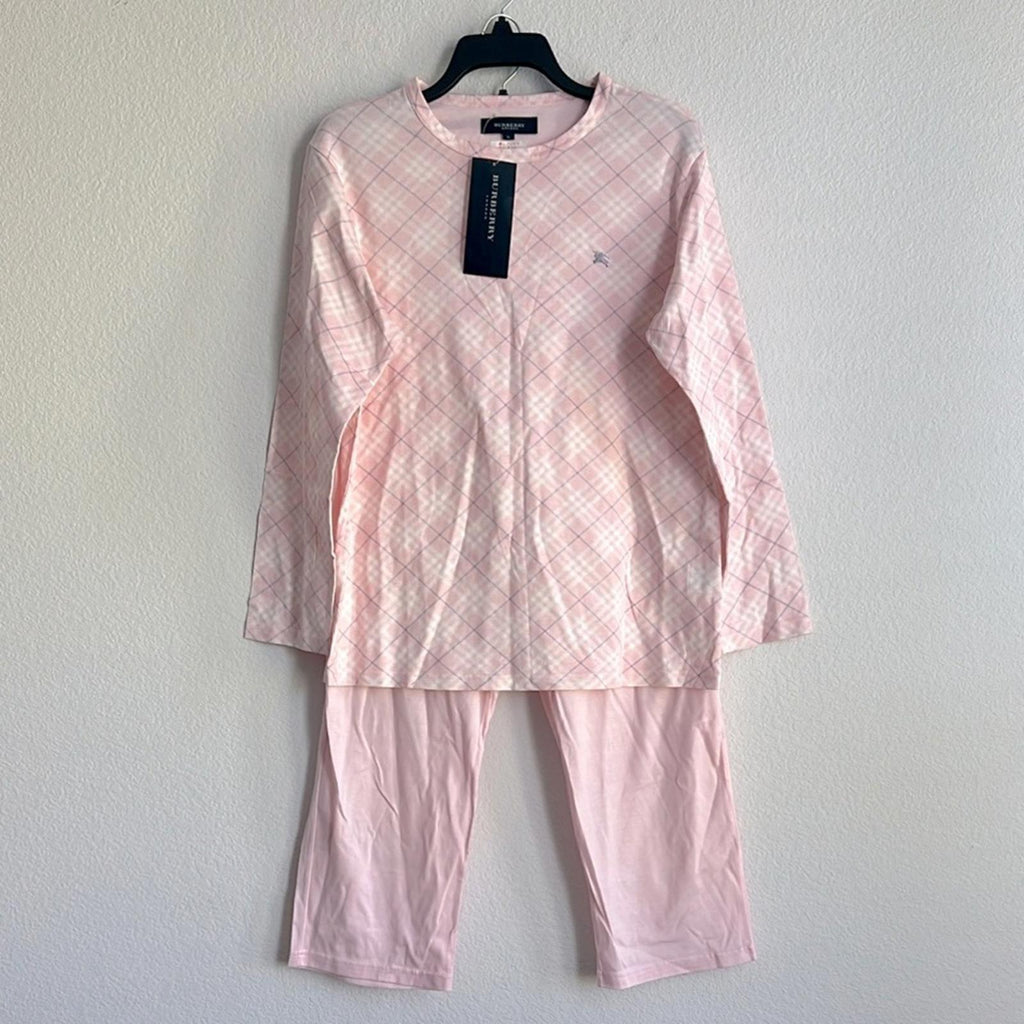 Burberry Pink Plaid Long Sleeve Pajama Set, NWT, Size L