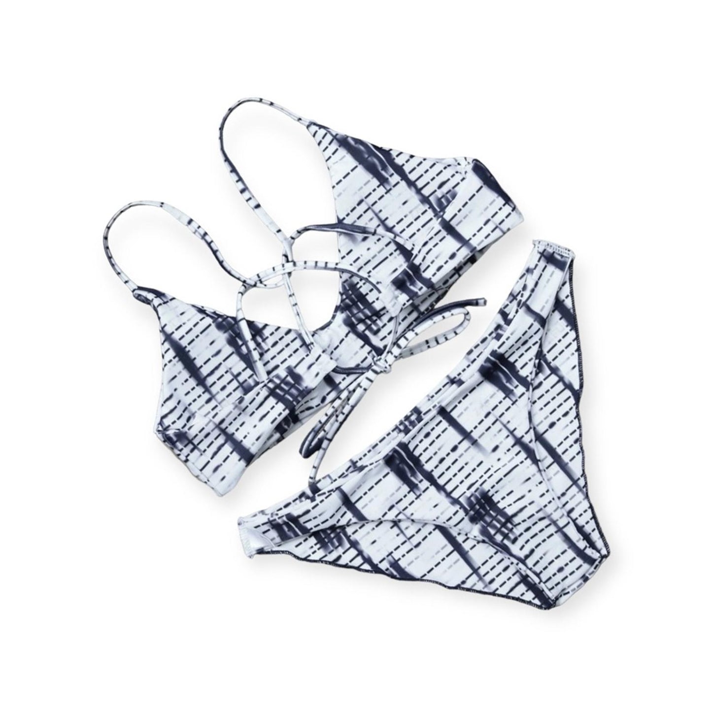 ZAFUL Blue Stripe Printed Cross Back Bikini Set Size L NEW