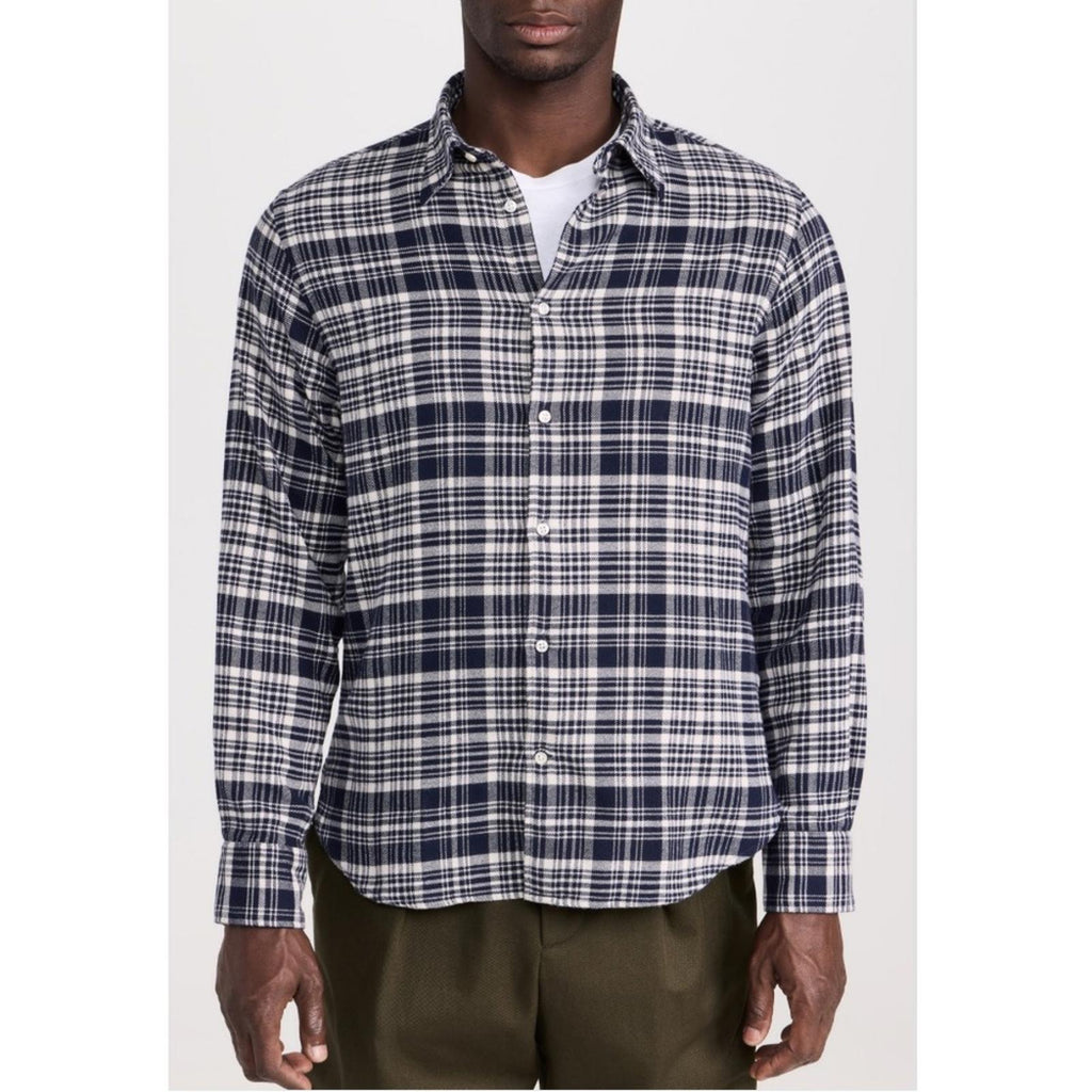 Officine Générale Giacomo Twill Check Shirt in Écru/Navy, Size S, NEW