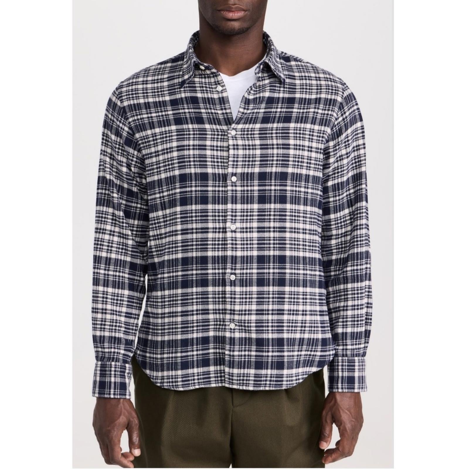 Officine Générale Giacomo Twill Check Shirt in Écru/Navy, Size S, NEW