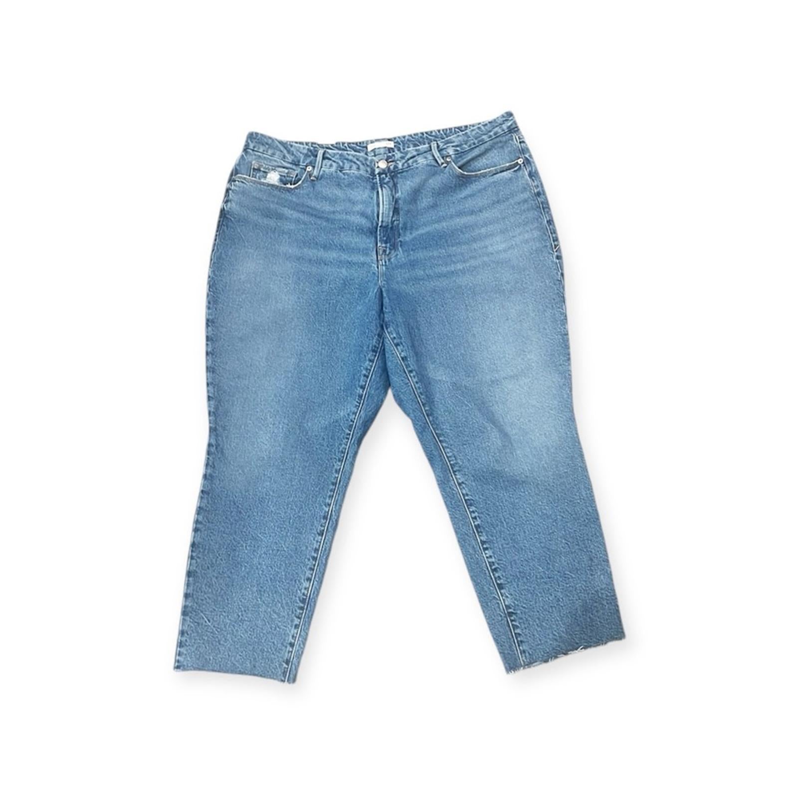Good American Straight Leg Raw Hem Jeans, Blue Size 16 New w/Tag