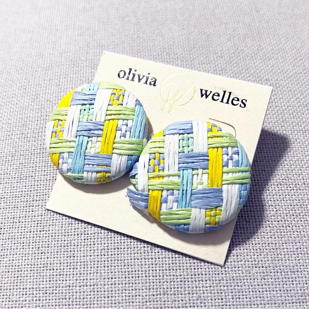 Olivia Welles Woven Round Button Stud Earrings, New with Tag