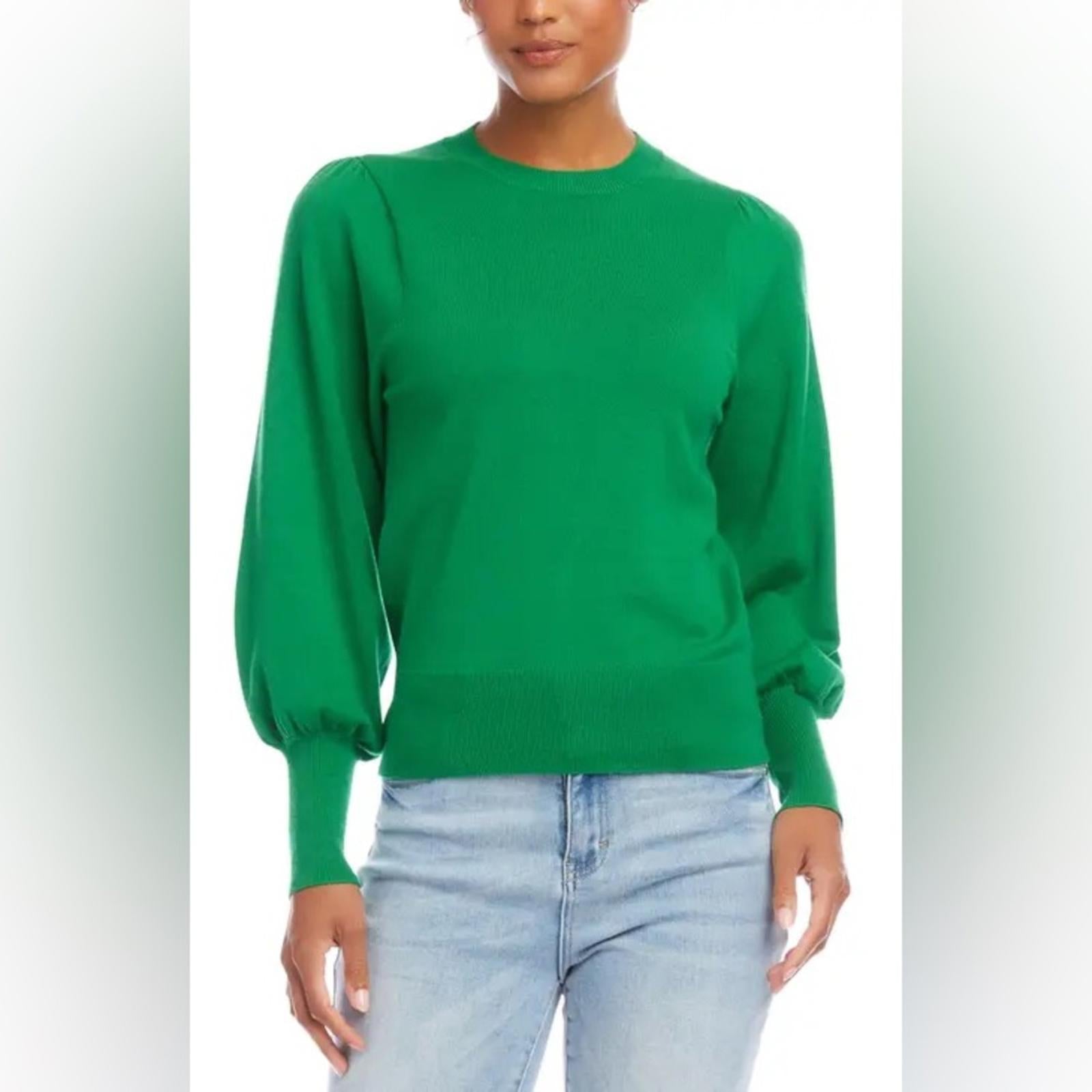 NEW CeCe Juliet Sleeve Puff Sleeve Crewneck Sweater, Green Size L New w/Tag