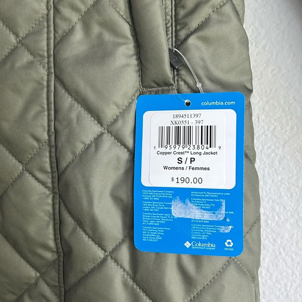 Columbia Copper Crest Hooded Fleece-Lined Mid-Length Coat in Green, NWT, Size S