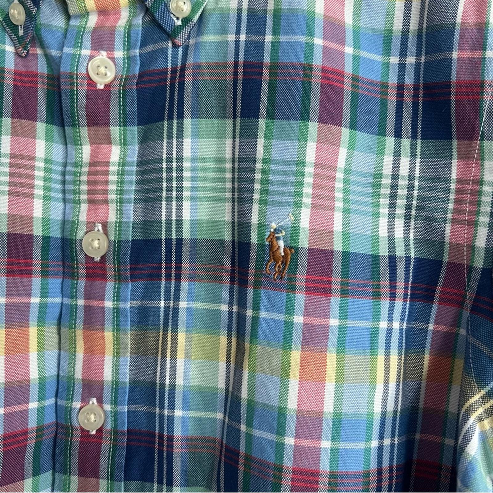 Ralph Lauren Plaid Oxford Short-Sleeve Shirt in Blue Multi, Size M(10-12), NWT