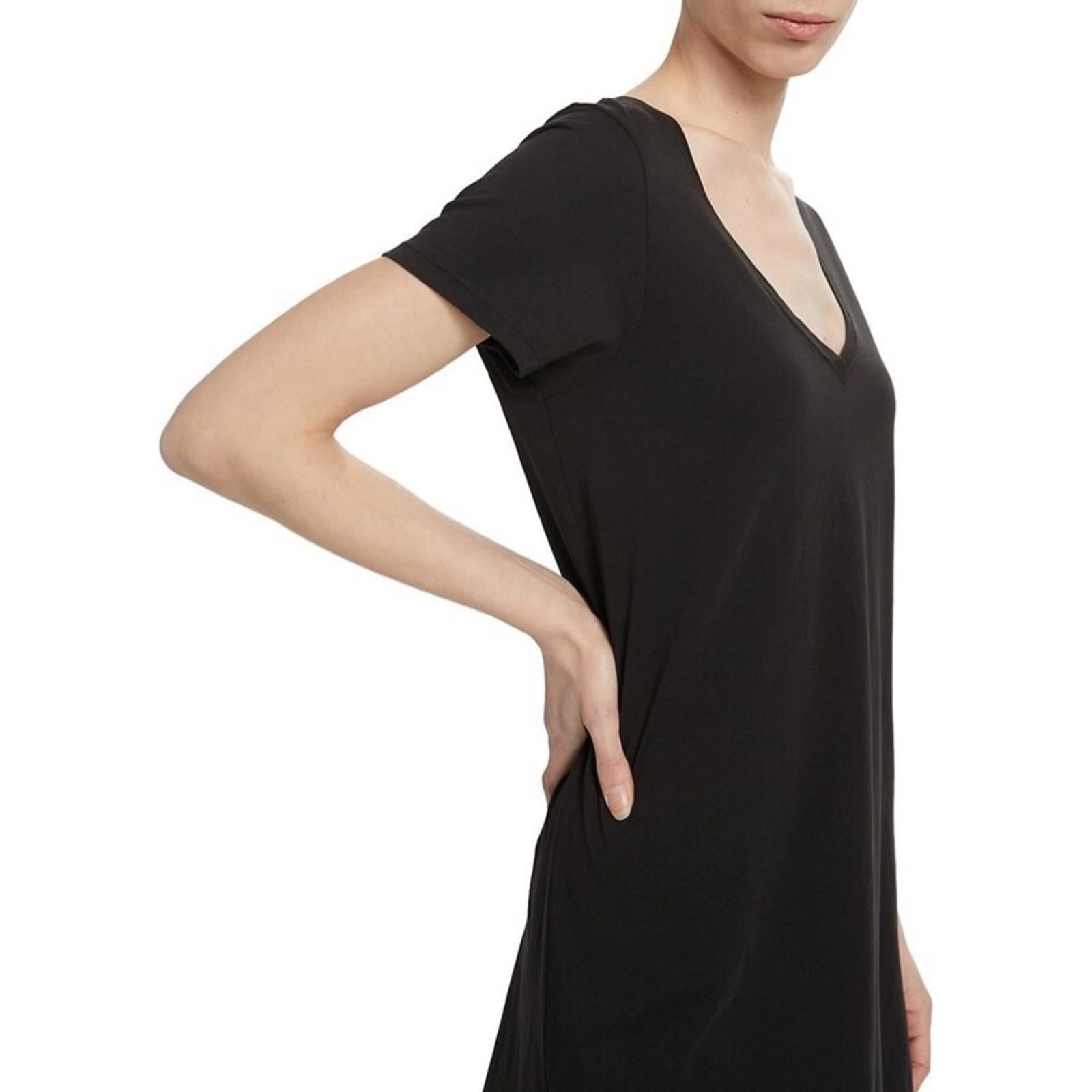 ATM Cotton Jersey V-Neck Mini T-Shirt Dress in Black, Size XS NEW w/Tag $195